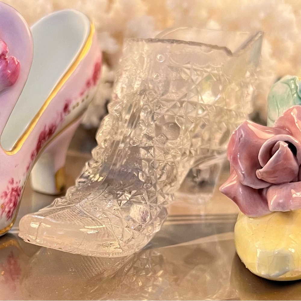 Vintage Cut or Pressed Clear Glass Shoe